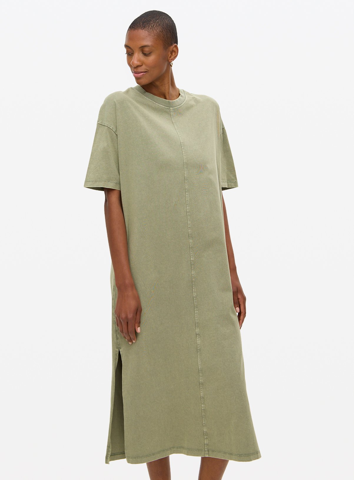 Khaki Acid Wash Midi T-Shirt Dress L - Image 2 thumbnail