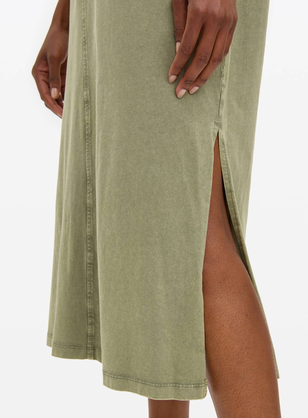 Khaki Acid Wash Midi T-Shirt Dress L - Image 3