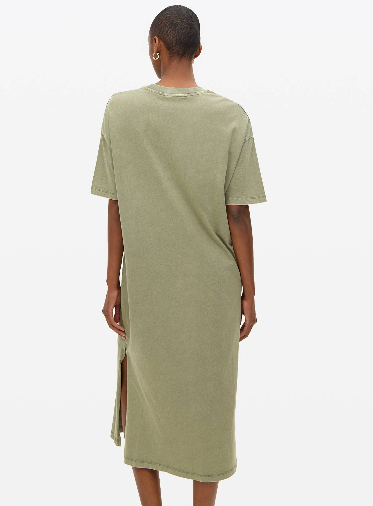 Khaki Acid Wash Midi T-Shirt Dress L - Image 4
