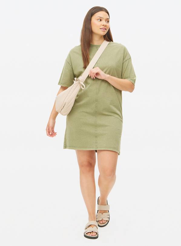 Khaki Acid Wash Short T-Shirt Dress M
