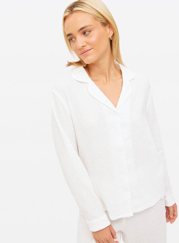White Dobby Double Cloth Traditional Pyjama Set L