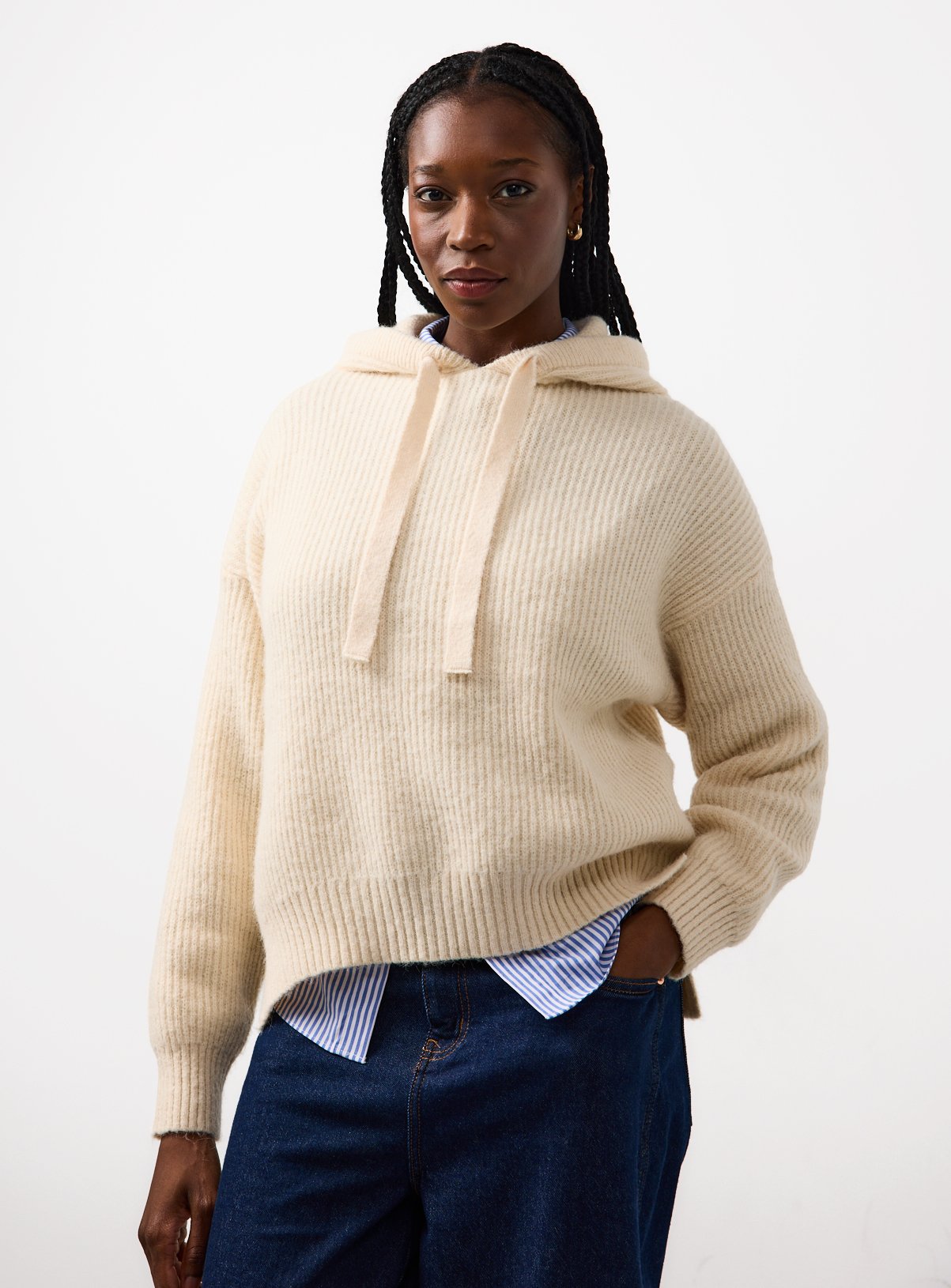 Buy Cream Ribbed Hooded Jumper 10 | Hoodies and sweatshirts | Tu