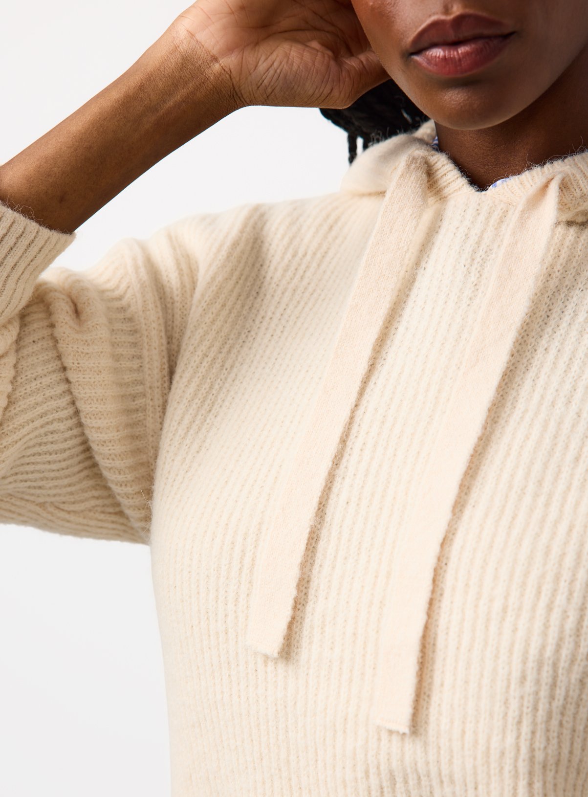 Cream Ribbed Hooded Jumper 14 - Image 3 thumbnail