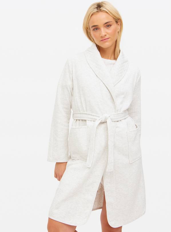 Grey Ribbed Jersey Dressing Gown S