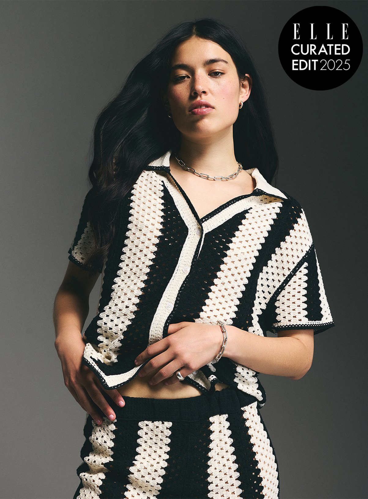 Mono Striped Co-ord Crochet Shirt