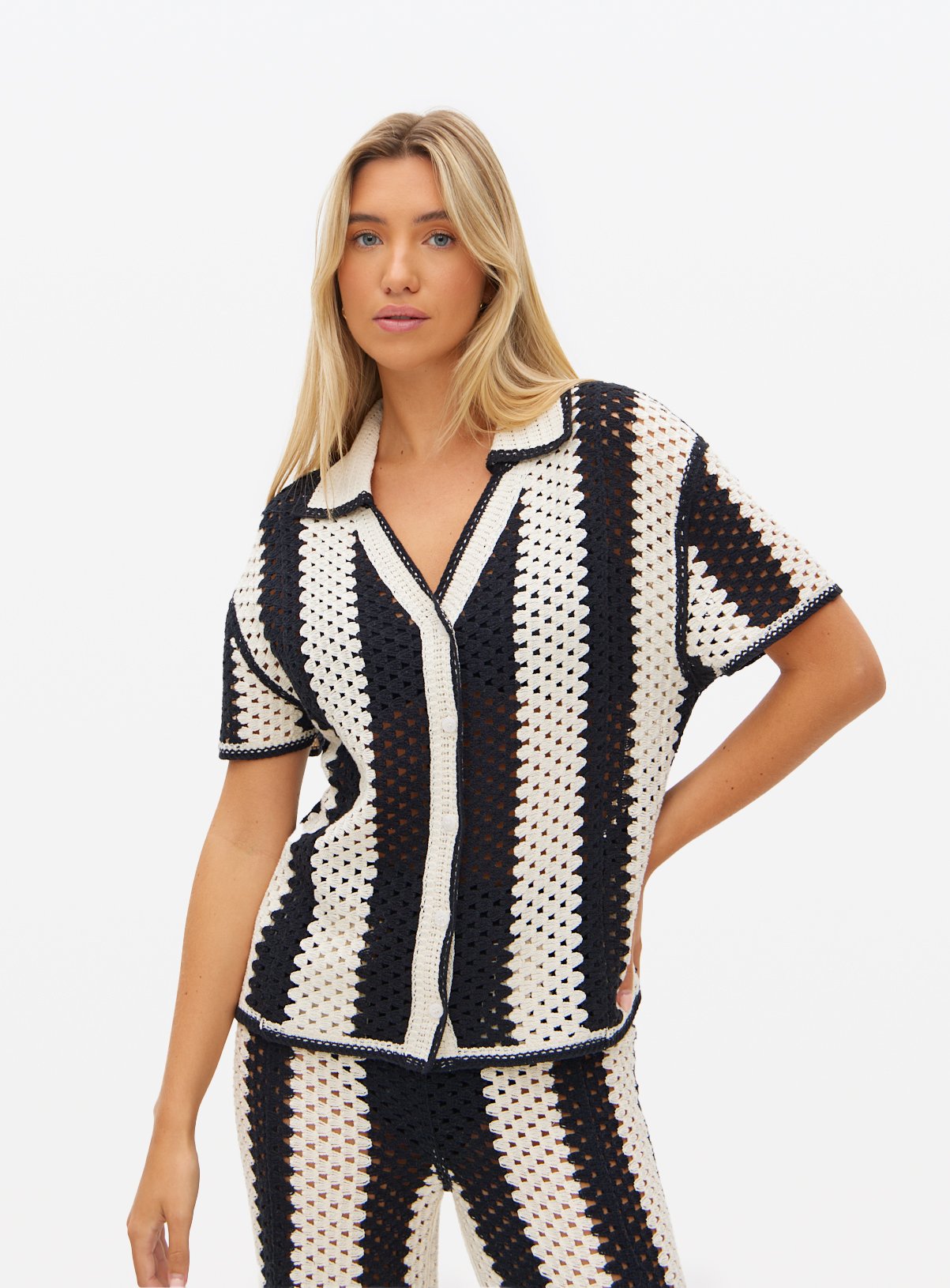 Mono Striped Co-ord Crochet Shirt M - Image 2 thumbnail