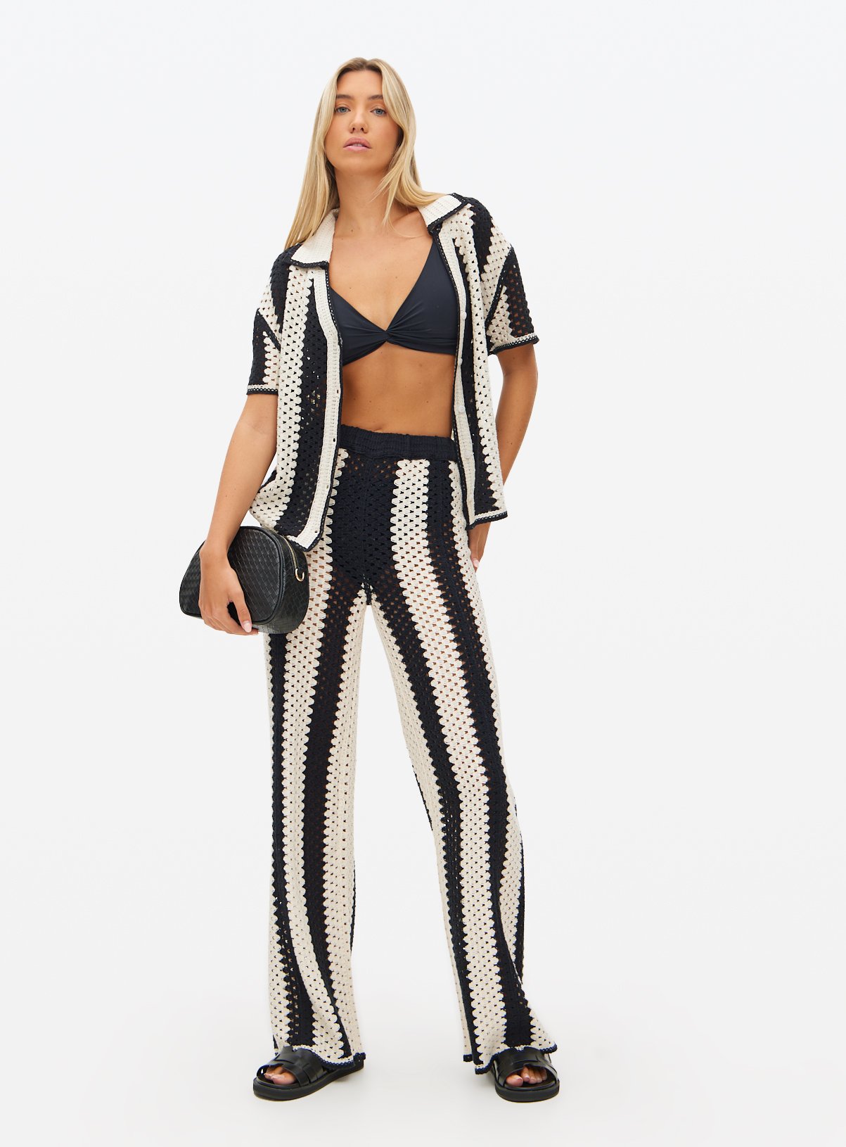 Mono Striped Co-ord Crochet Shirt M - Image 3 thumbnail