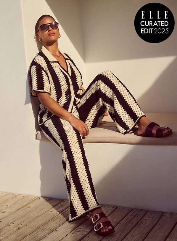 Mono Striped Co-ord Crochet Trousers M