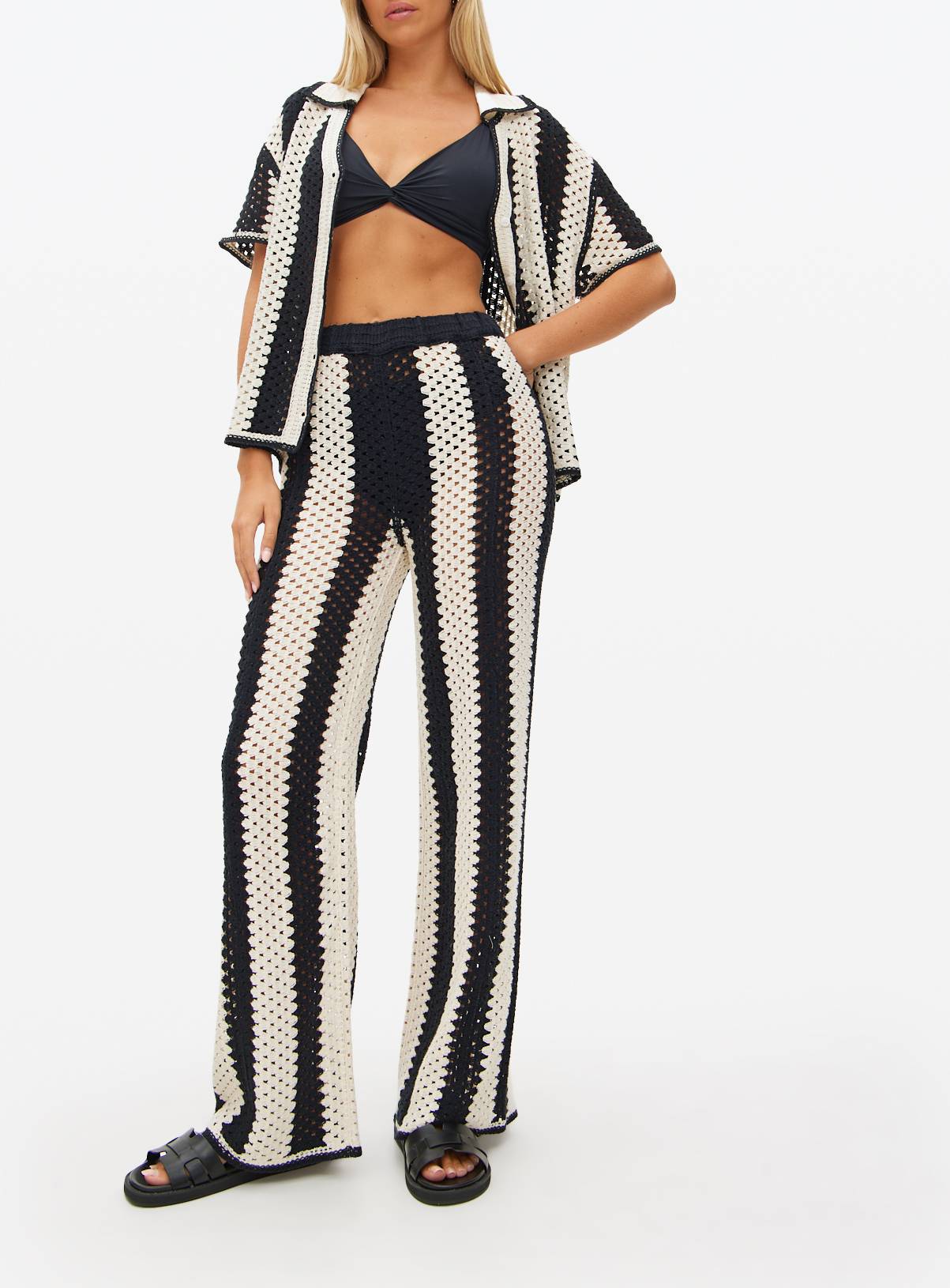 Mono Striped Co-ord Crochet Trousers XL - Image 2
