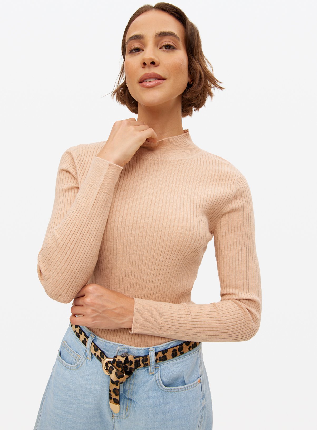 Camel Ribbed High Neck Jumper 12 - Image 1 thumbnail