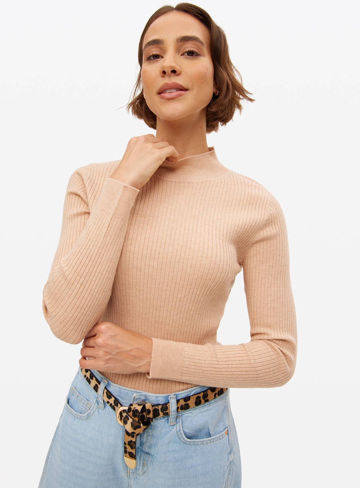 Camel Ribbed High Neck Jumper 12 - Image 1