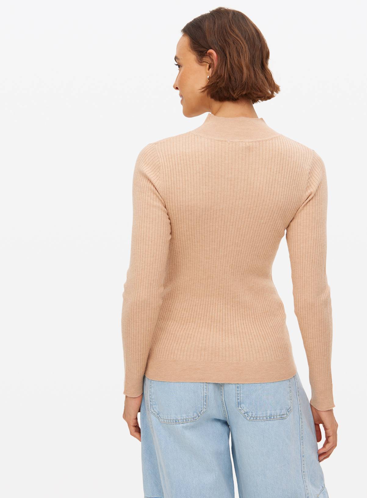 Camel Ribbed High Neck Jumper 12 - Image 4