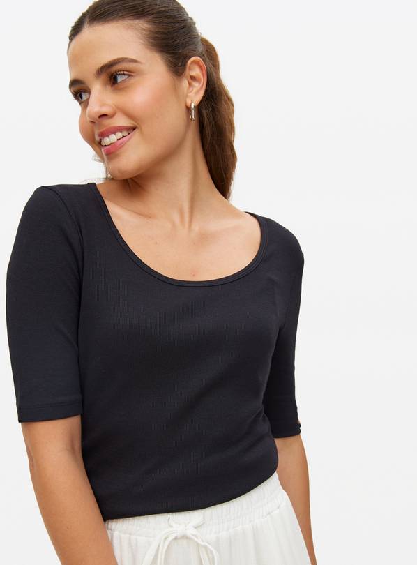 Black Ribbed Scoop Neck Top 8