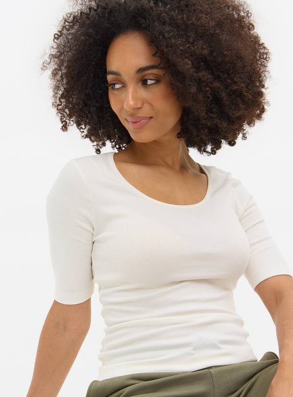 Cream Ribbed Scoop Neck Top 10