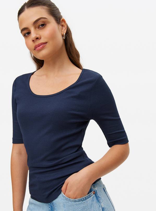 Navy Ribbed Scoop Neck Top 14