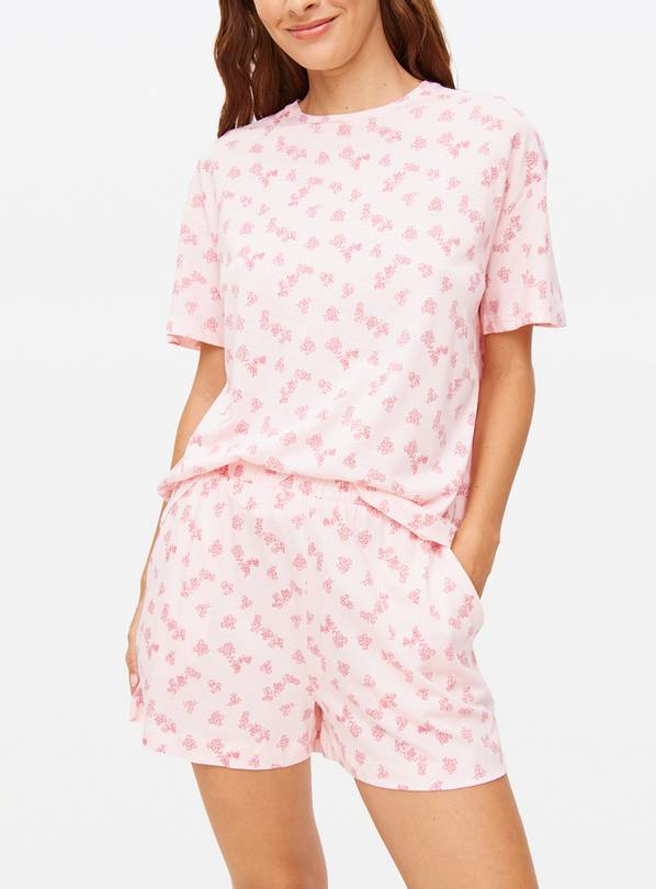 Pink Floral Modal Blend Co-ord Pyjama Shorts  S