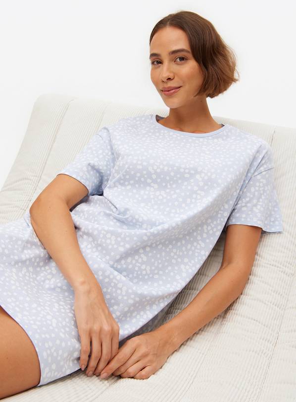 Blue Spot Printed Jersey Sleep T-Shirt S