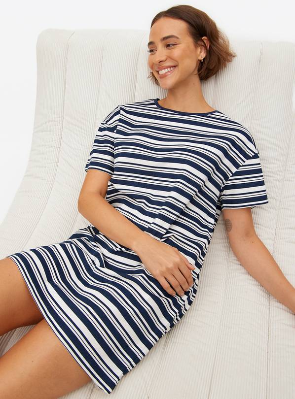 Navy Striped Jersey Sleep T-Shirt S