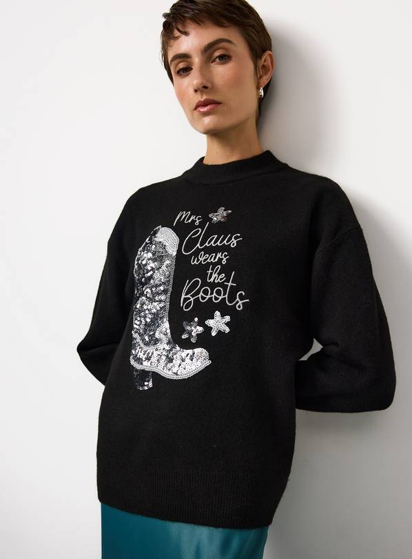 Christmas Sequin Cowboy Boots Knitted Jumper 14