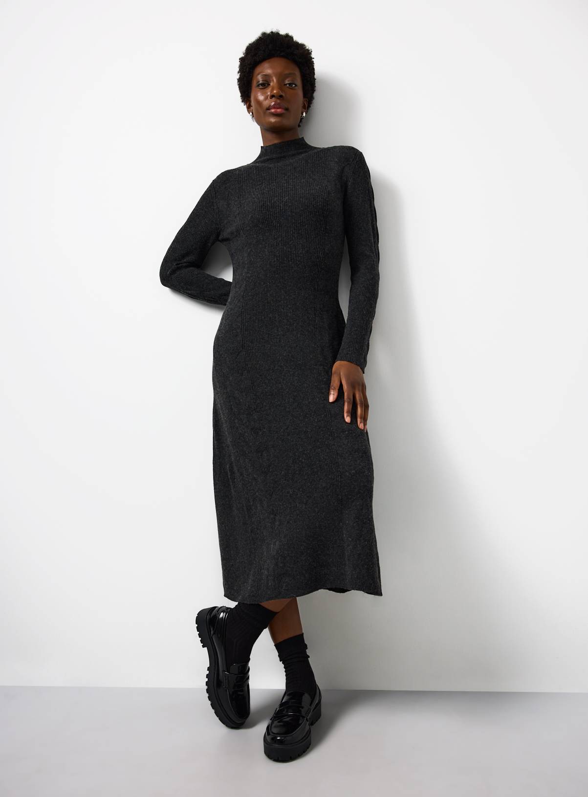  Charcoal Ribbed Cable Knit Maxi Dress 6 - Image 1