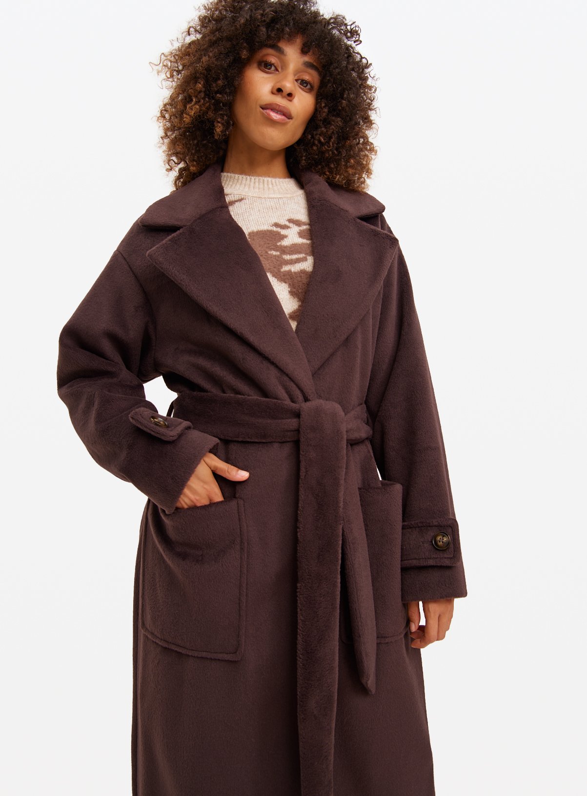 Brown Relaxed Wrap Coat 6 - Image 2 thumbnail