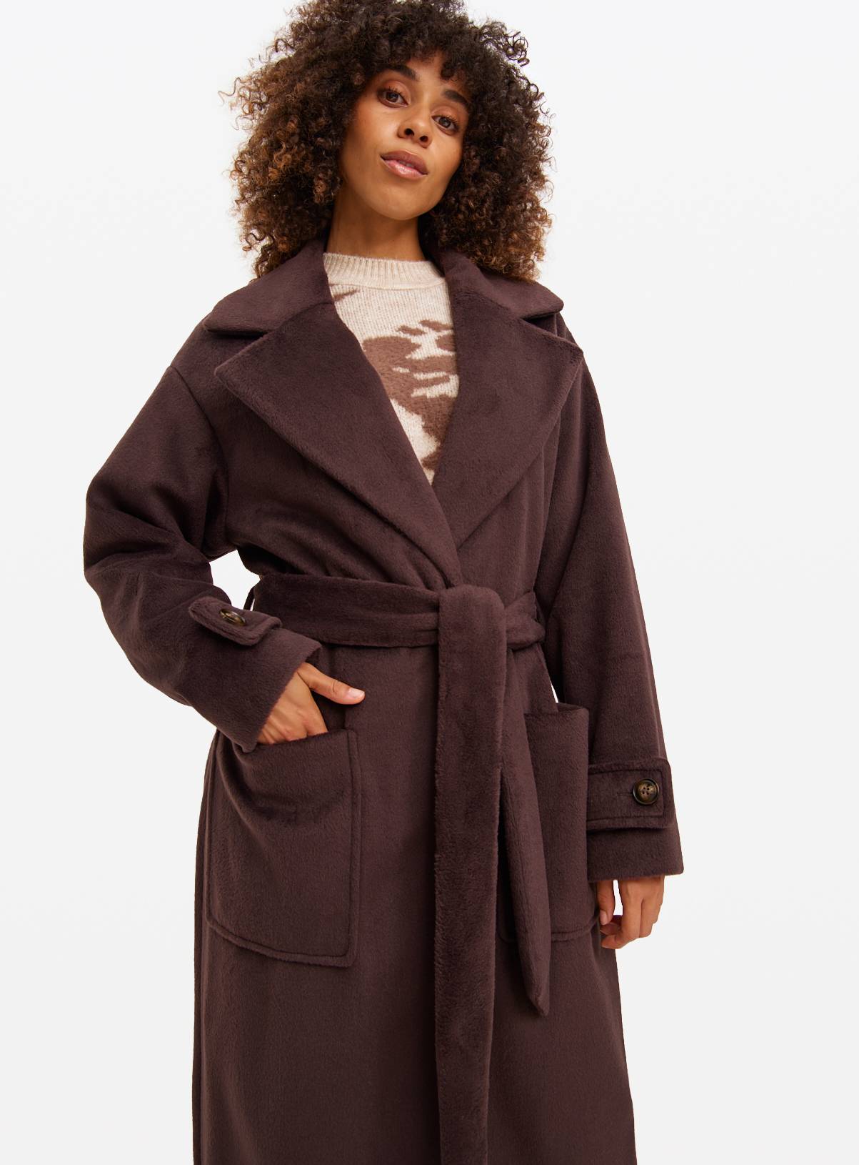 Brown Relaxed Wrap Coat 6 - Image 2