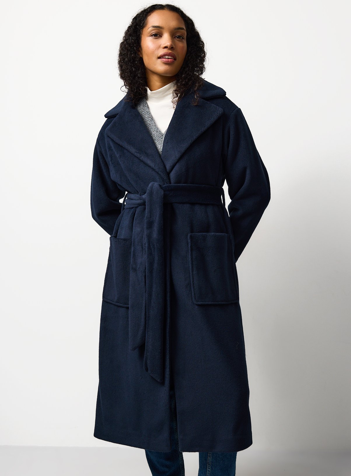 Navy Belted Wrap Coat 24 - Image 3 thumbnail