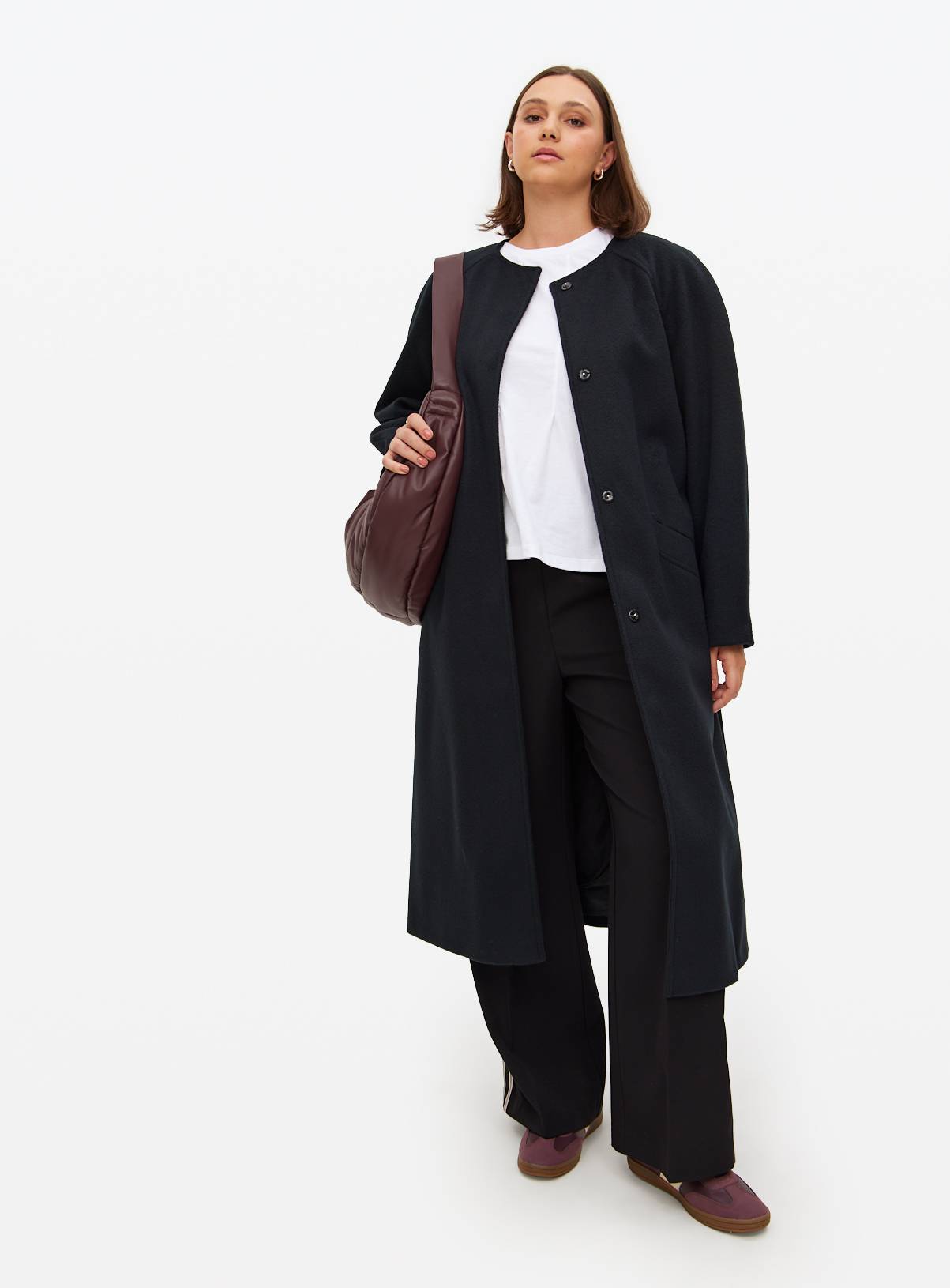 Black Collarless Belted Coat 14 - Image 1