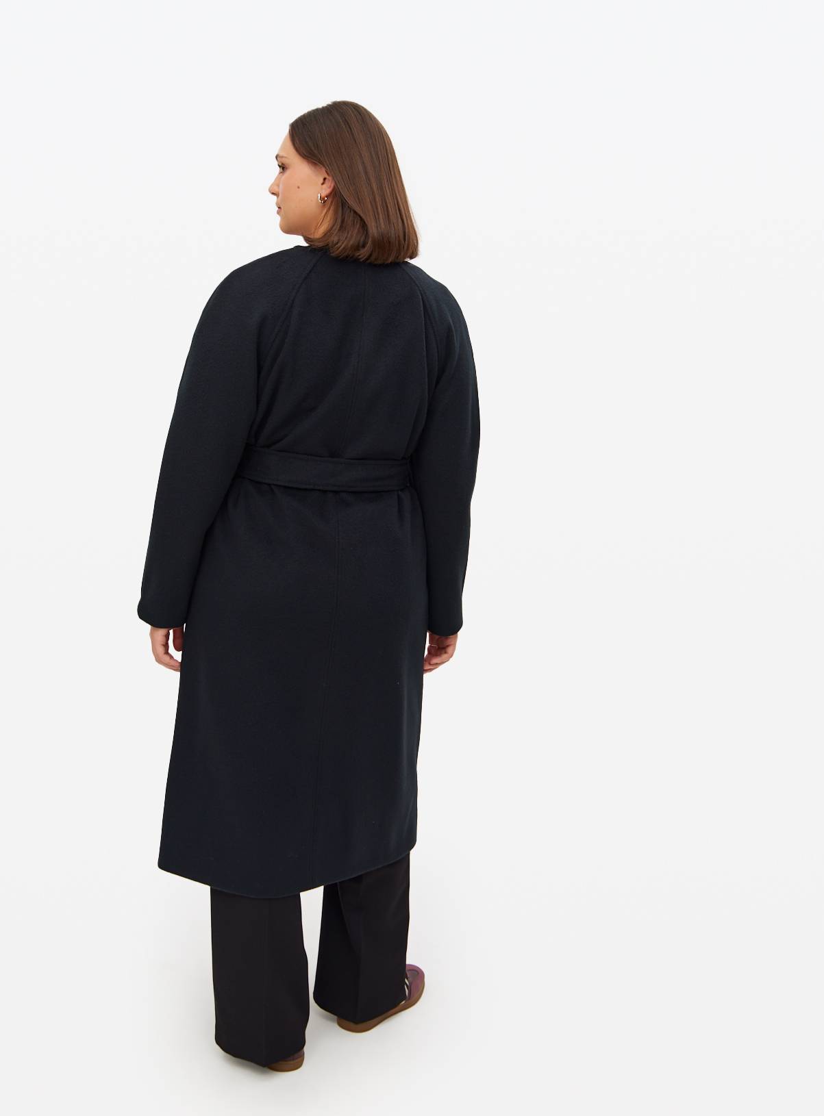 Black Collarless Belted Coat 14 - Image 4