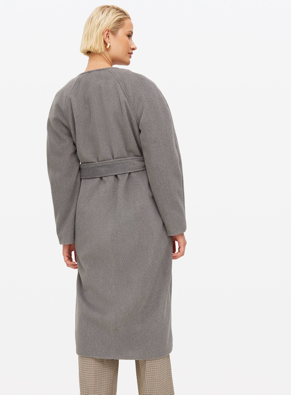 Grey Collarless Belted Coat 16 - Image 5 thumbnail