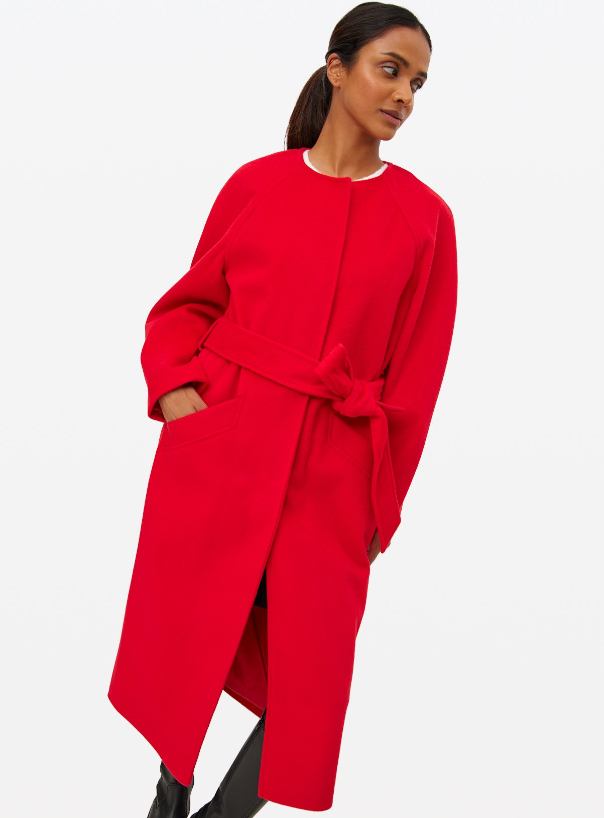 Red Collarless Belted Coat 14 - Image 2 thumbnail