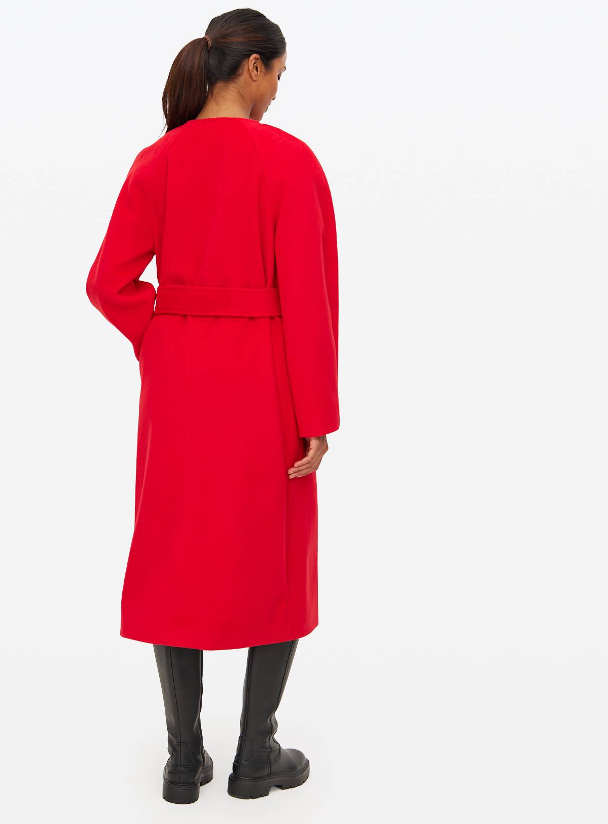 Red Collarless Belted Coat 14 - Image 4