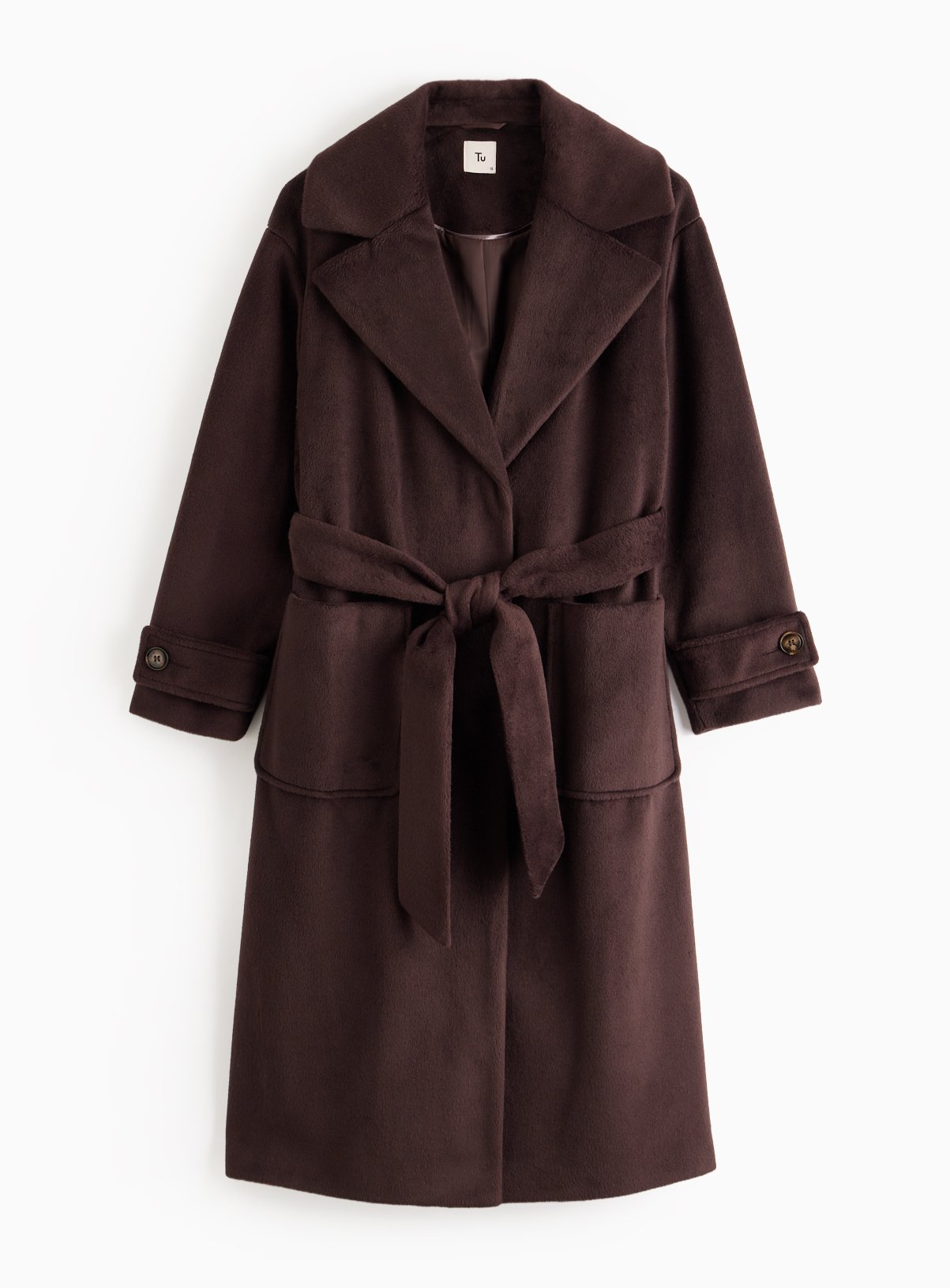 PETITE Brown Relaxed Wrap Coat