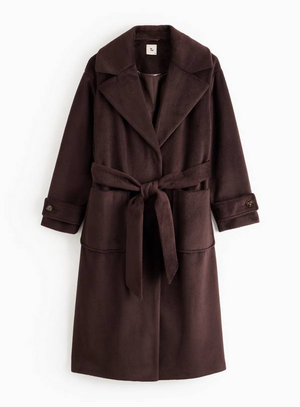 PETITE Brown Relaxed Wrap Coat 4