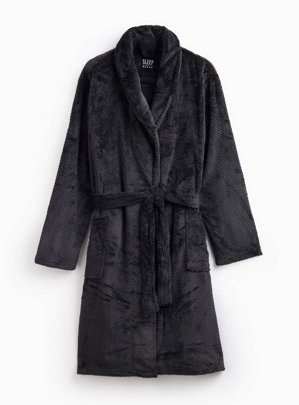 Grey Chevron Plush Dressing Gown M