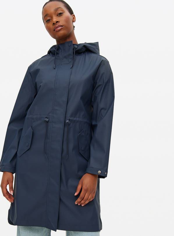 Navy Rubberised Hooded Raincoat M