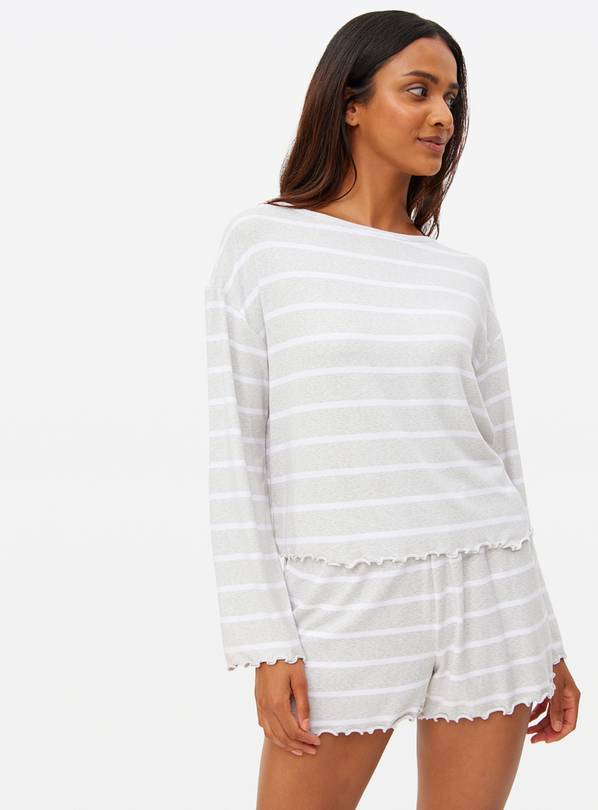 Grey Stripe Soft Touch Co-ord Pyjama Shorts  S