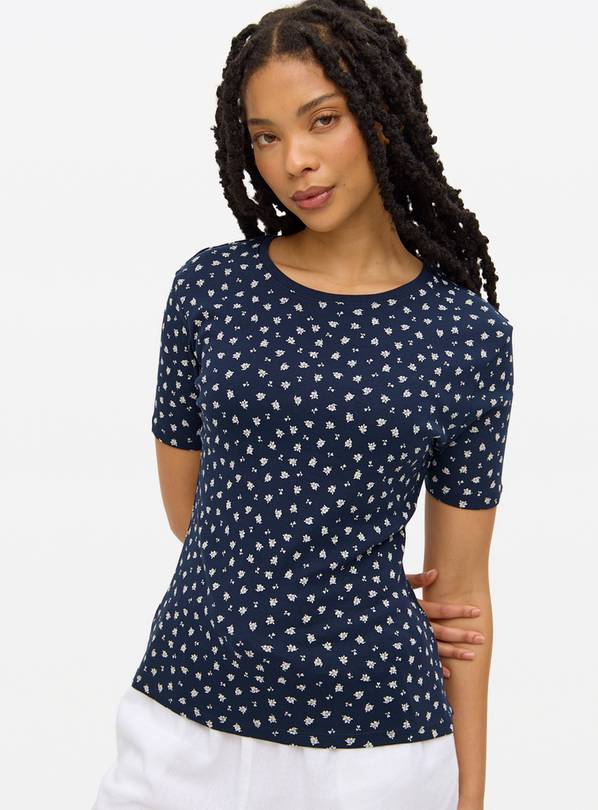 Navy Floral Printed Slim Fit T-Shirt 20