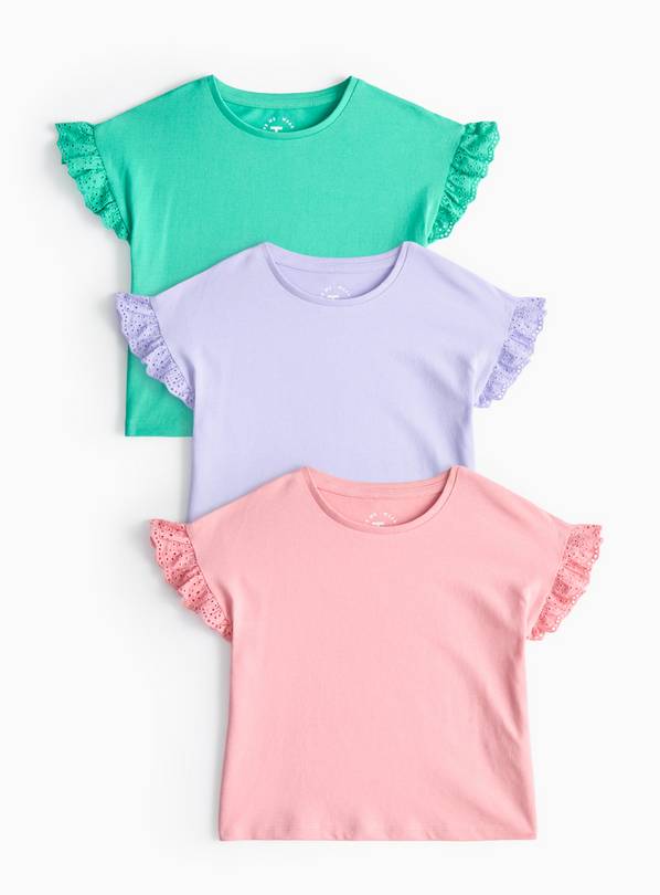 3 Pack Broderie Sleeve T-Shirts  1-2 years