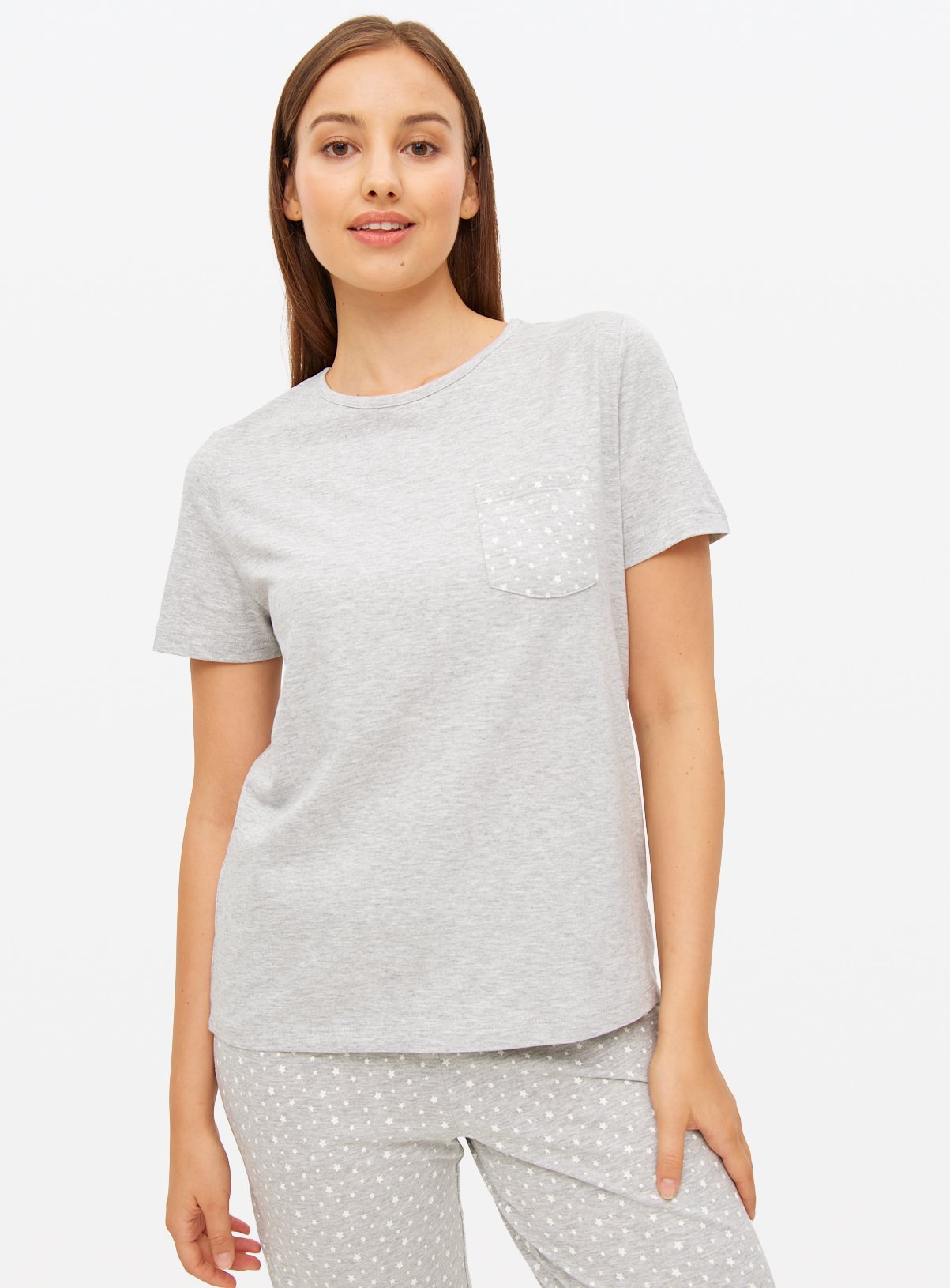 Grey Marl Star Printed Jersey Pyjamas