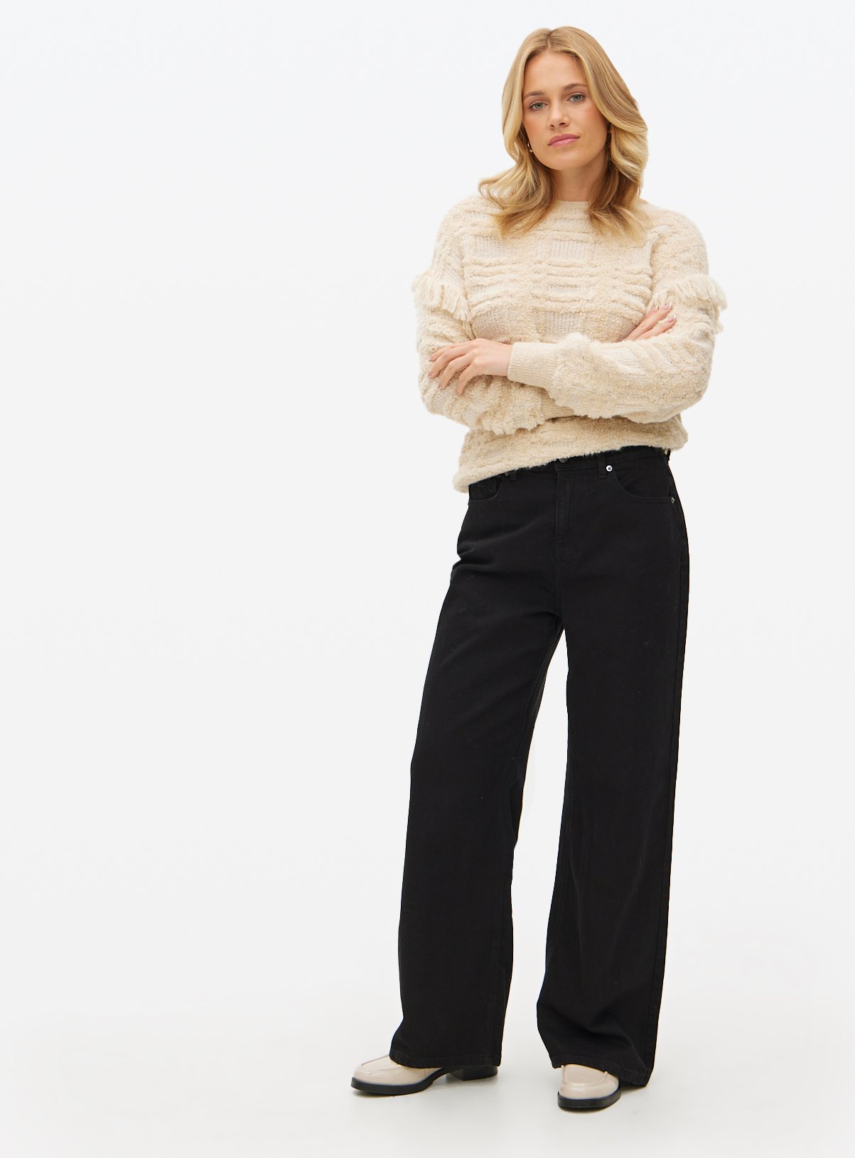 Beige Check Fringe Detail Jumper  16 - Image 2 thumbnail