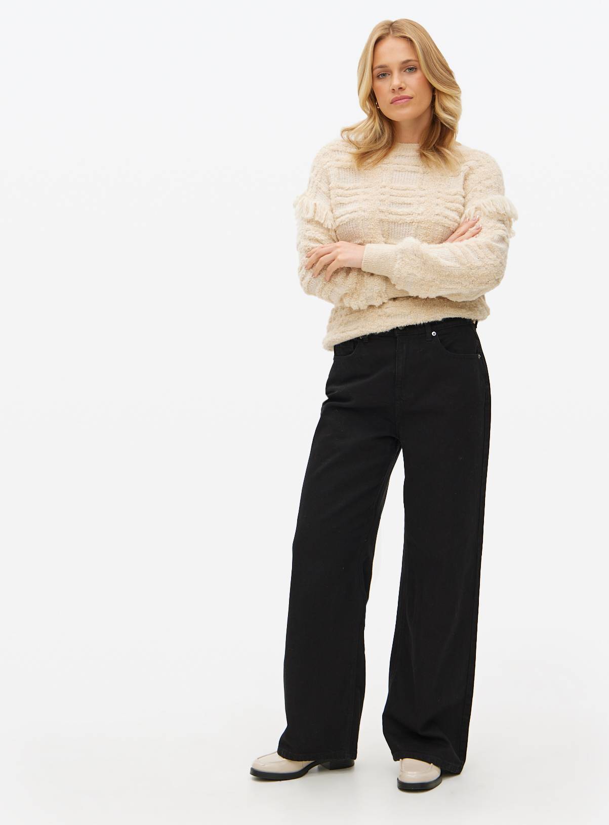 Beige Check Fringe Detail Jumper  16 - Image 2