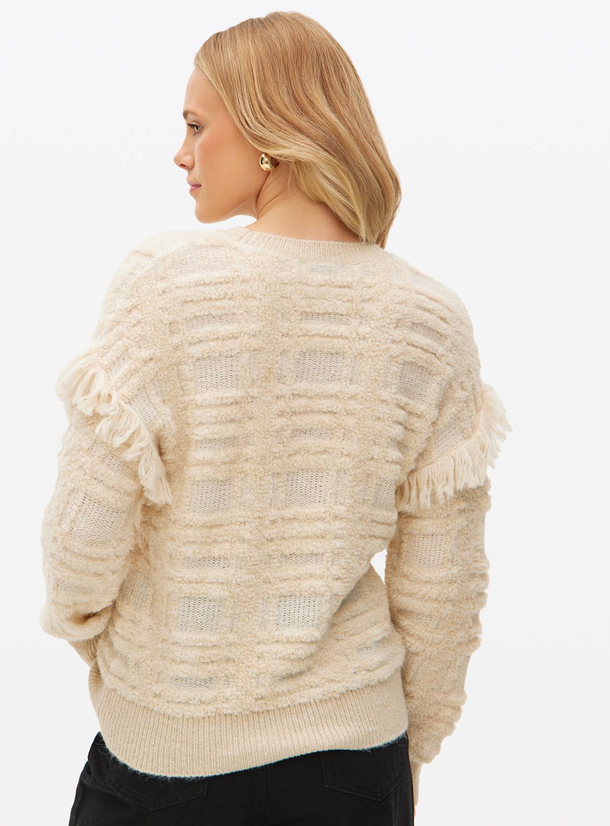 Beige Check Fringe Detail Jumper  16 - Image 4