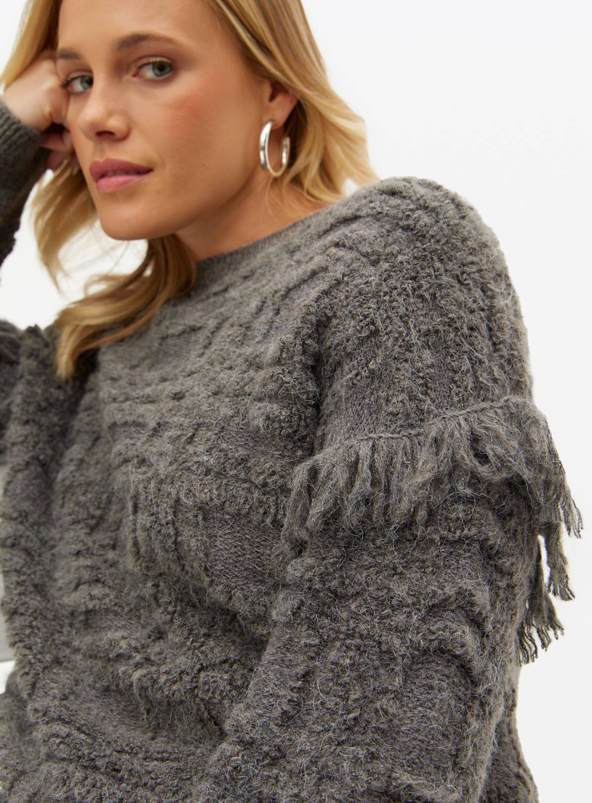 Grey Check Fringe Detail Jumper 18 - Image 3