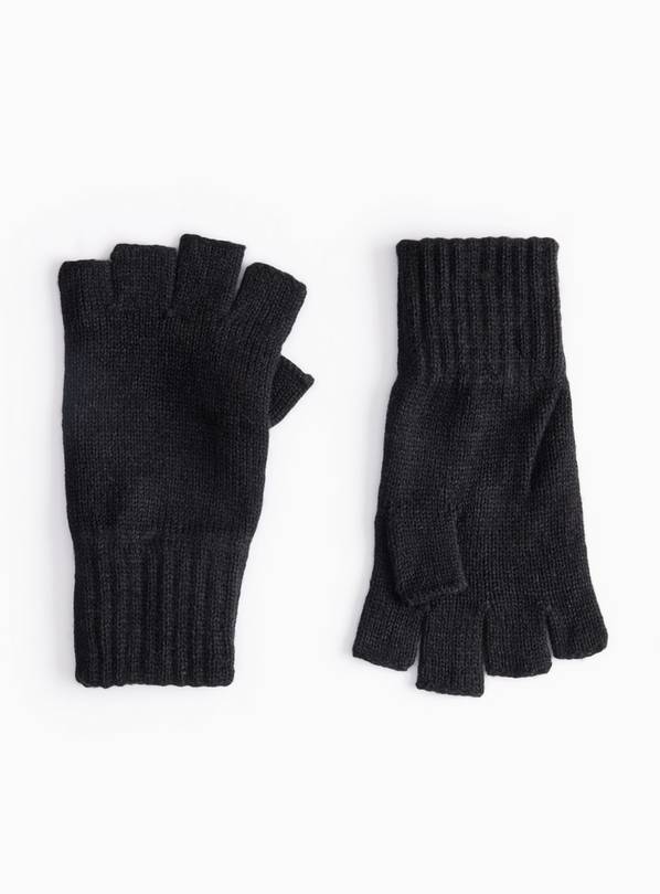 Plain Black Fingerless Gloves L/XL