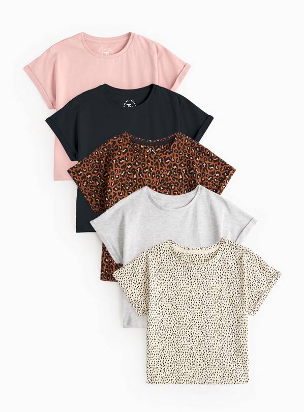 Neutral Leopard Print T-Shirt 5 Pack 1-2 years
