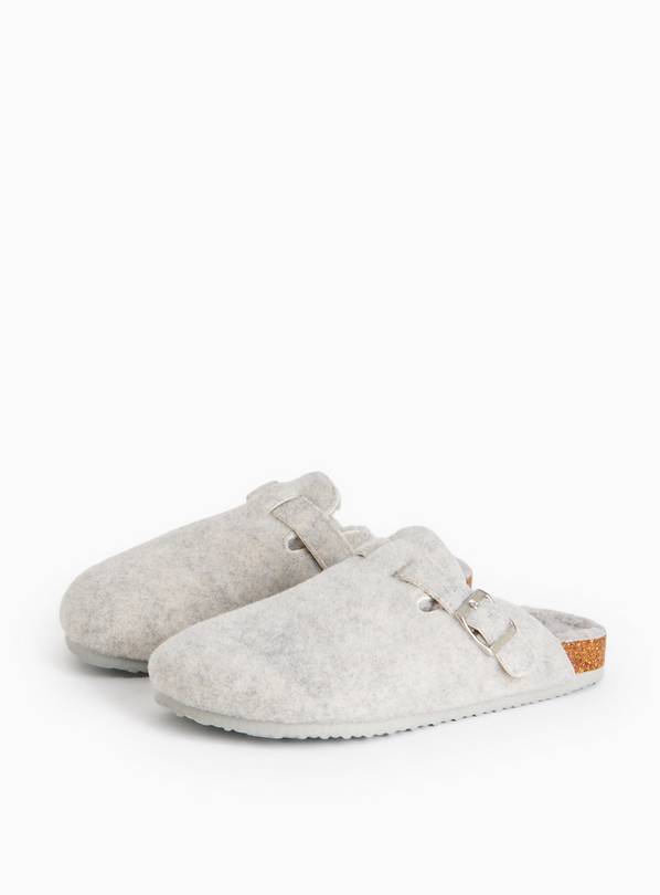 Grey Felt Buckle Mule Slippers M