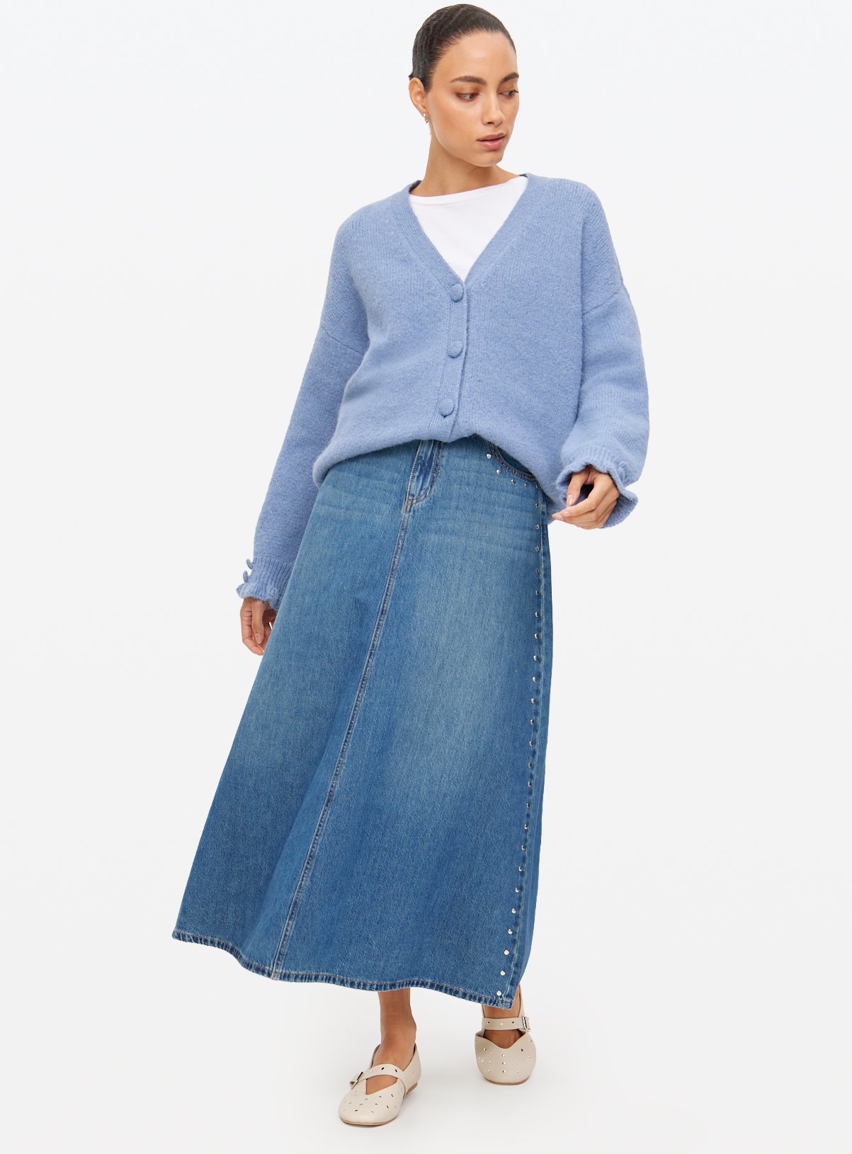 Blue V Neck Frill Detail Cardigan 20 - Image 2 thumbnail