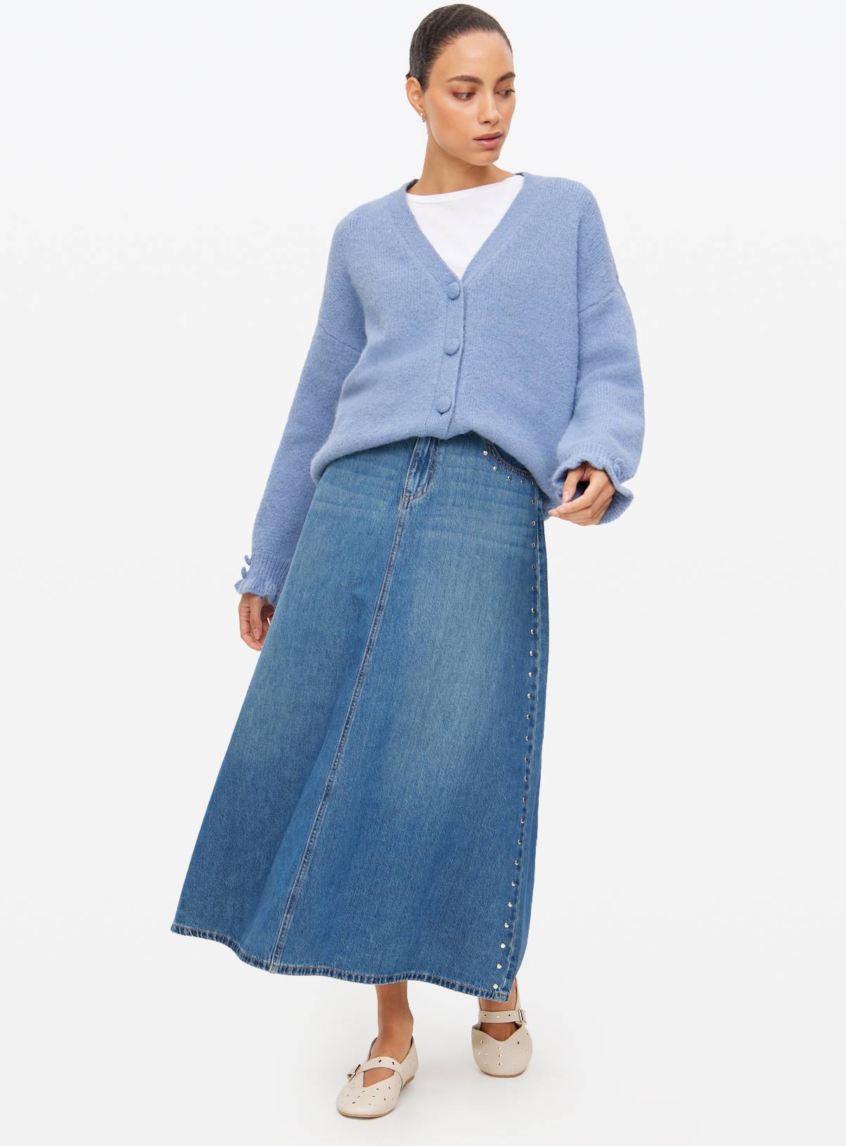 Blue V Neck Frill Detail Cardigan 20 - Image 2