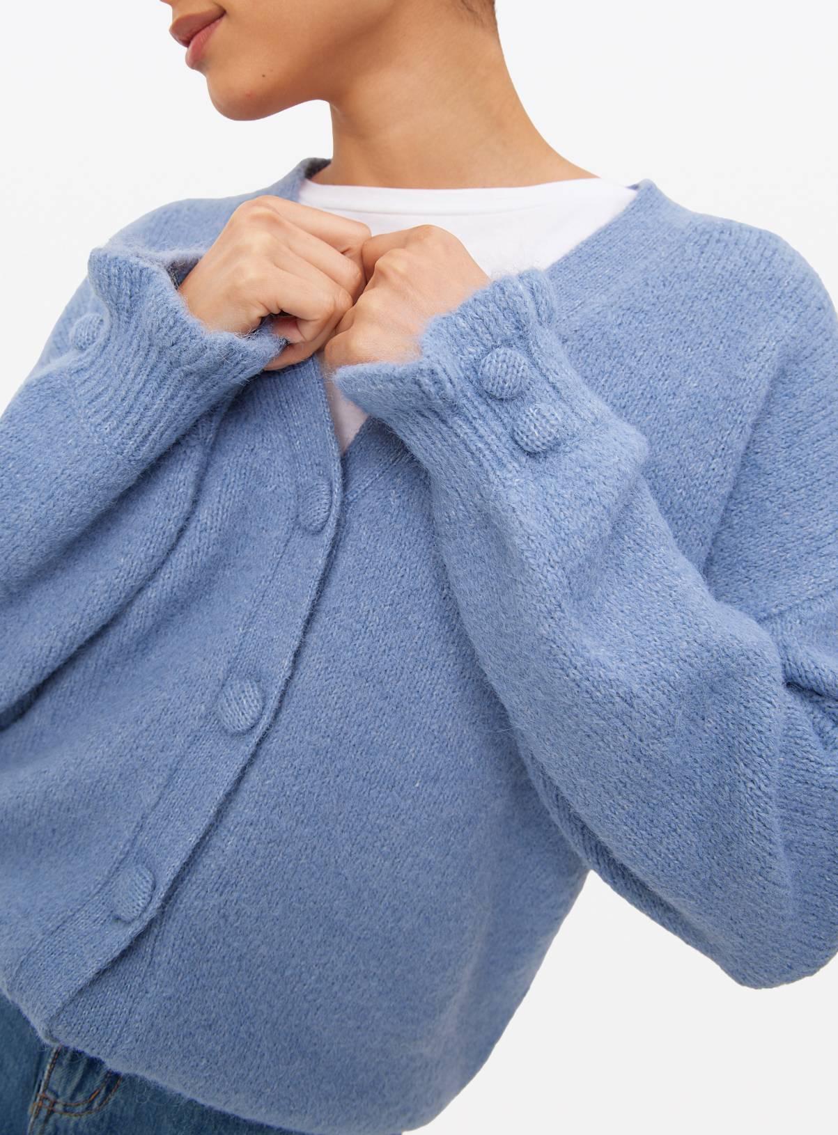 Blue V Neck Frill Detail Cardigan 20 - Image 3